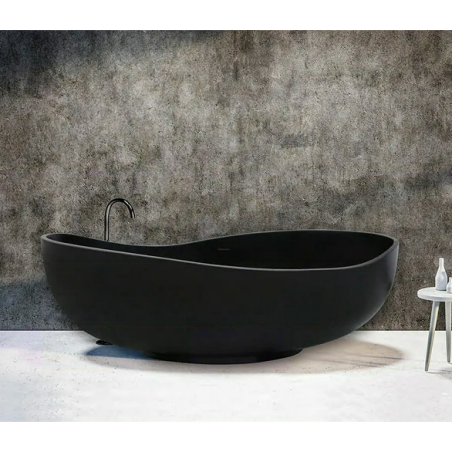 Stone bathTUB MEPA Bend Matt-Black 184 x 112 cm with black matte siphon