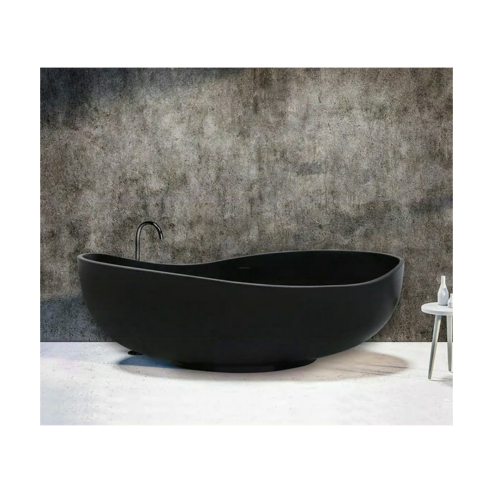 Akmens vannaTUB MEPA Bend Matt-Black 184 x 112 cm ar melnu matētu sifonu