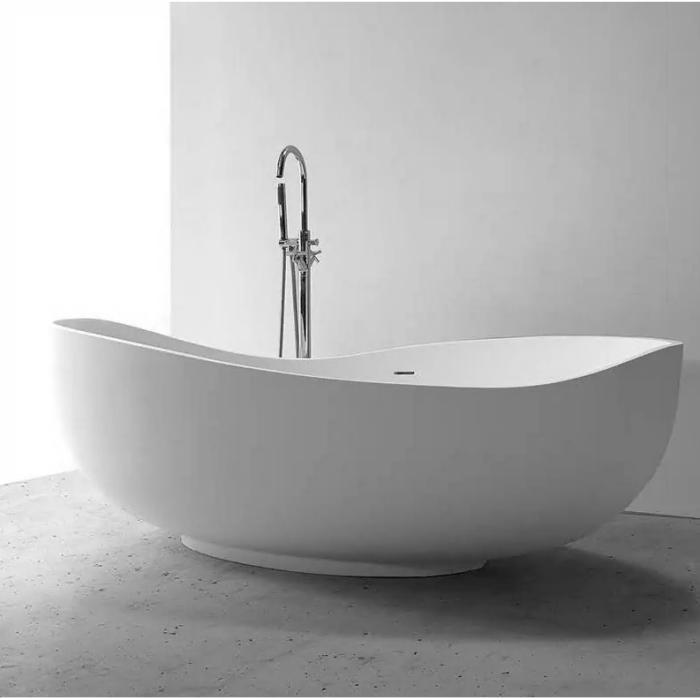Akmens masės vonia MEPA Bend Matt-Black 184 x 112 cm su juodu matiniu sifonu