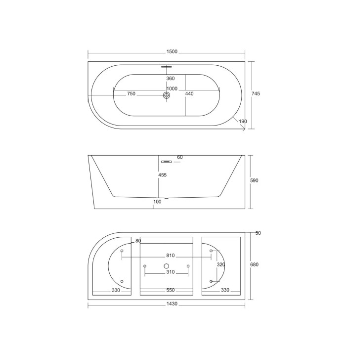 Акриловая ванна MEPA Corner R, 150 x 75 см