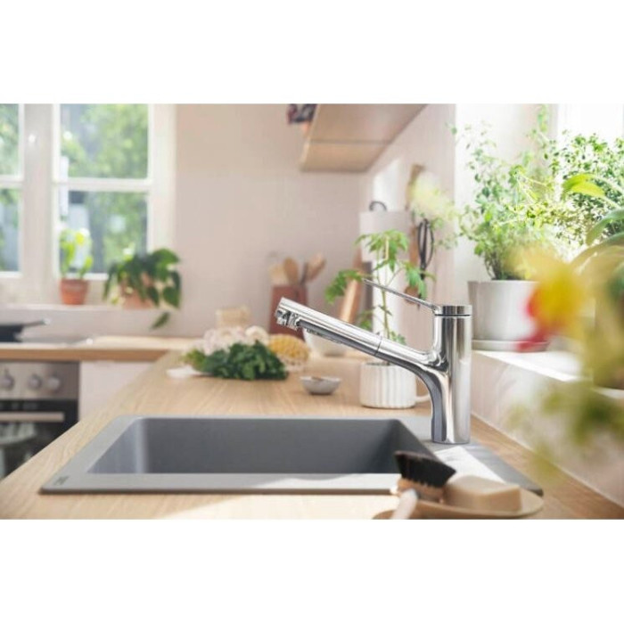 Virtuvės (plautuvės) maišytuvas su ištraukiama žarnele HANSGROHE Zesis M33, chromuotas, 74800000