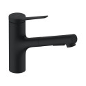 Смеситель для кухни (мойки) с выдвижным шлангом HANSGROHE Zesis M33, черный-матовый, 74800670