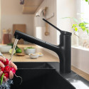 Virtuves (izlietnes) jaucējkrāns ar ievelkamu šļūteni HANSGROHE Zesis M33, melni matēts, 74800670