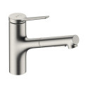Kitchen (sink) faucet with retractable hose HANSGROHE Zesis M33, stainless steel, 74800800
