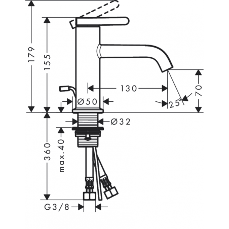 Washbasin faucet with bottom valve HANSGROHE Axor One 70, 48000000