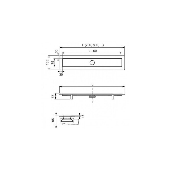 Shower chute sets TECElinus with double-sided grill Tile/Steel 6 in 1, (Choice of different lengths)