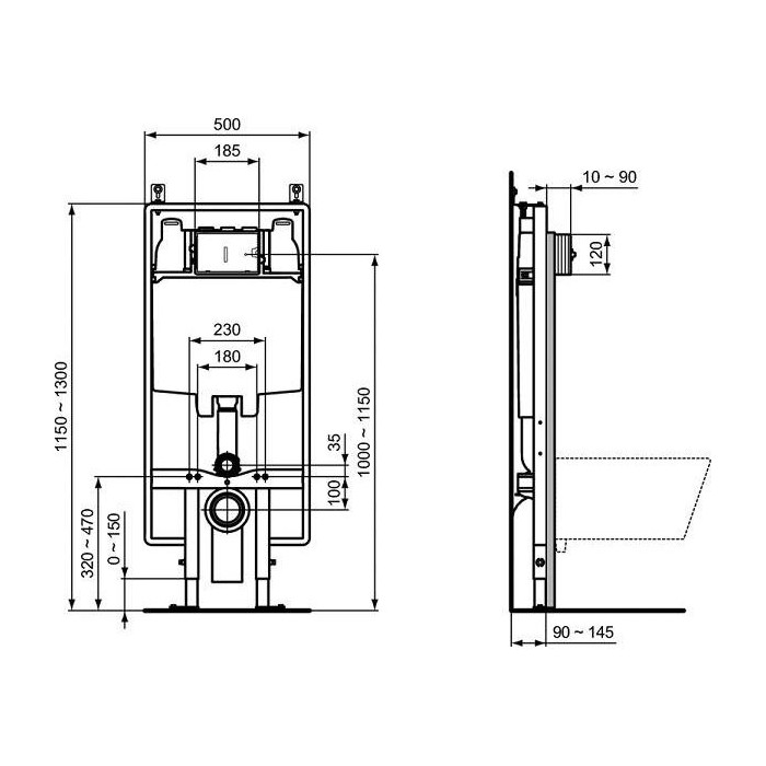 Скрытая рама для унитаза IDEAL STANDARD ProSys 80 мм (2 в 1), R014367