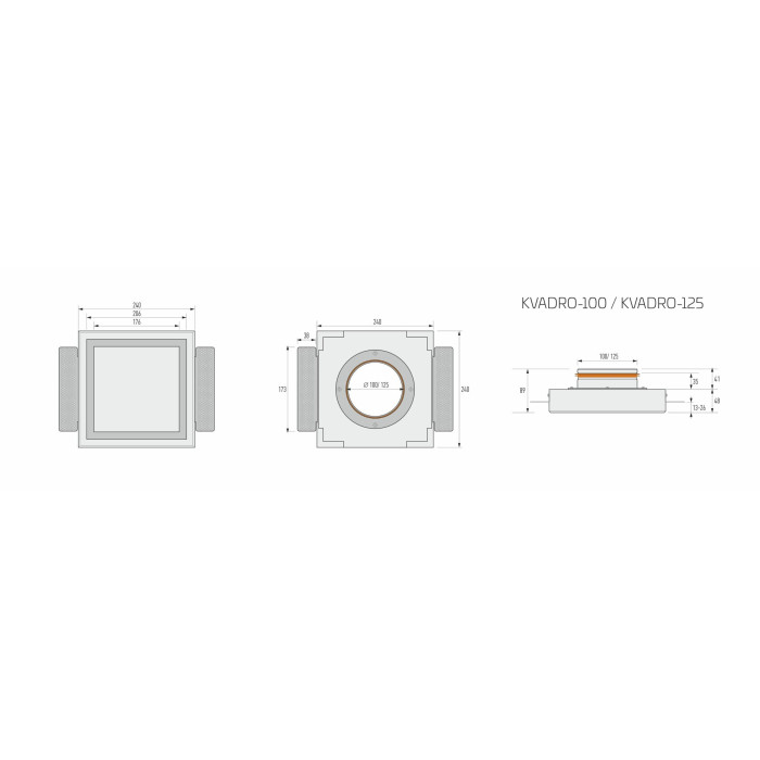 Priglain hajuti ERGOVENT Quadro 125 mm, amortisaatoriga