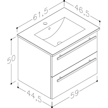 Alumine kapp valamuga(2 sahtlit) KAMĖ Serena 61 cm, hall tamm