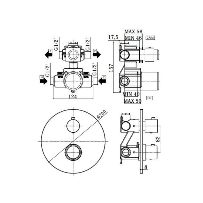 Pre-wall thermostatic shower system PAFFONI Light (wall holder), black-matte