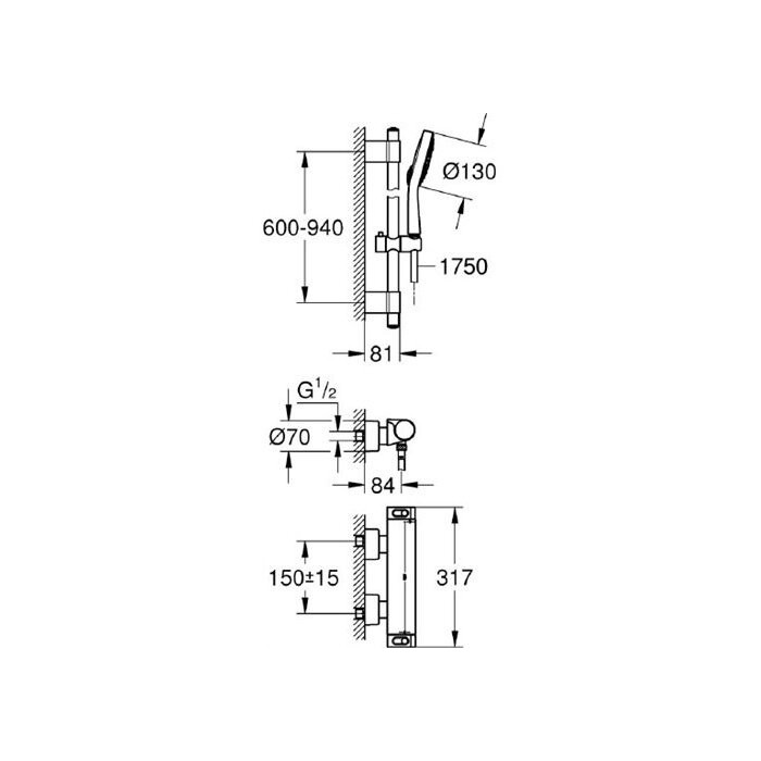 Thermostatin faucet showeri GROHE Grohtherm 2000 with shower kit Cosmopolitan, 34482001