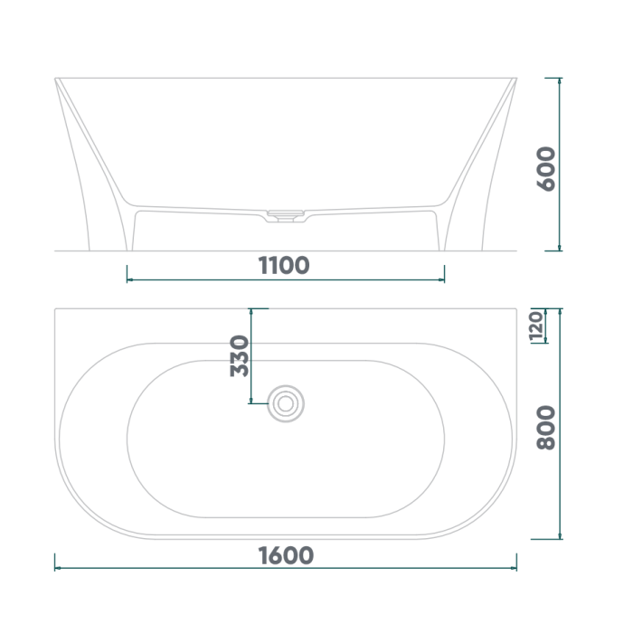 Stone mass bath bath FJORDD Ramsa 1600 x 800 mm, white glossy