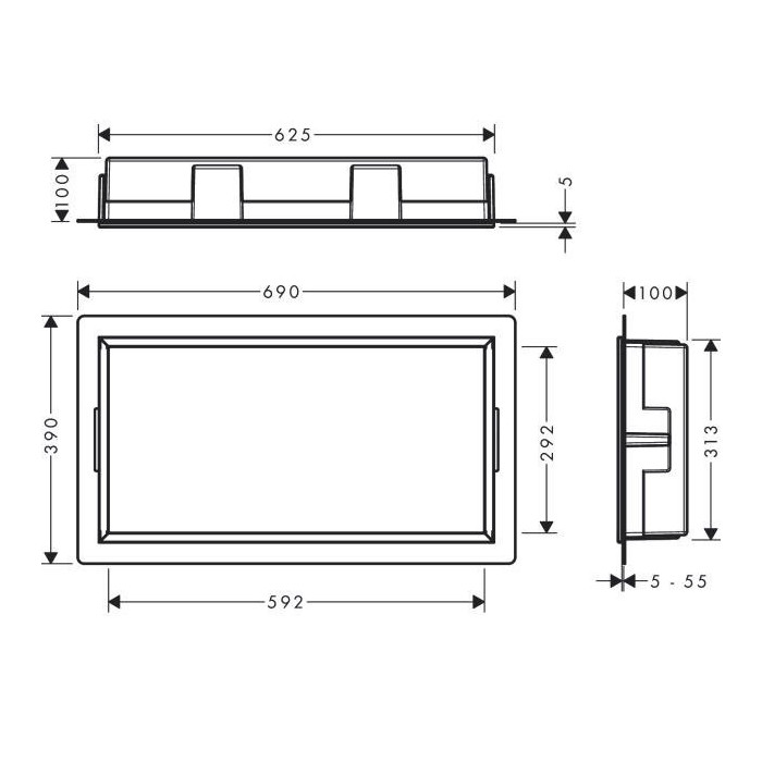 Apakšsienas niša HANSGROHE XtraStoris Original 300 x 600 x 100, melni matēta, 56064670