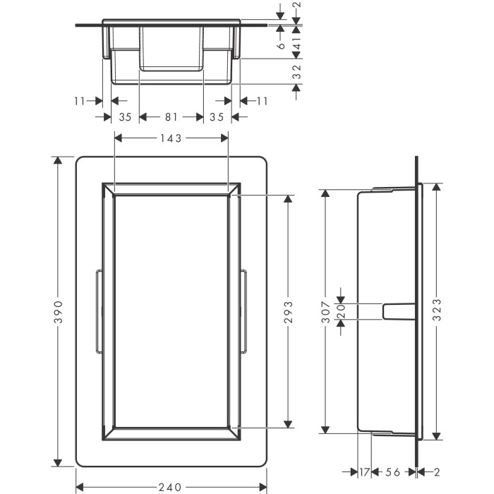 Пристенная ниша HANSGROHE XtraStoris Original 300 x 150 x 70, черный-матовый, 56092670