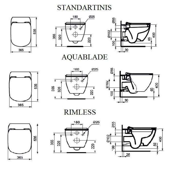 Priekšsienas WC rāmju komplekti ALCADRAIN (4 in 1) + piekaramā iekārta ar vāku IDEAL STANDARD Tesi ar AquaBlade