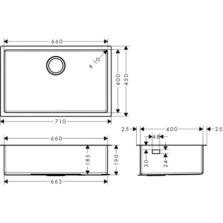 Мойка из нержавеющей стали HANSGROHE 710 x 450 мм, 43428800