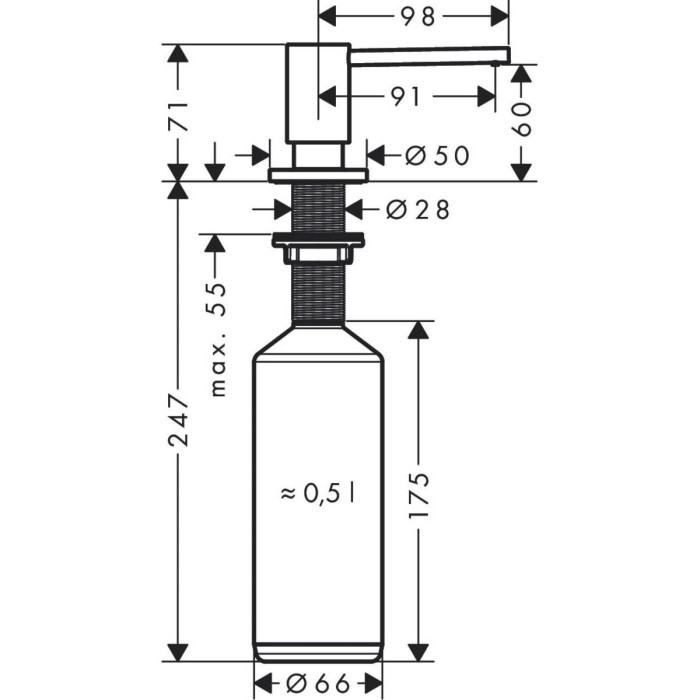 Ziepju dozatori HANSGROHE nerūsējošais tērauds, 40438800