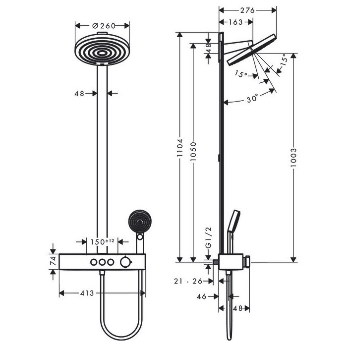 Dušas sistēma ar termostatu HANSGROHE Pulsify S, 24241000