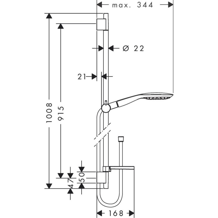 Dušialuse komplektid HANSGROHE Raindance Select E 150 3jet & Unica'S Puro 90 cm, 27857000
