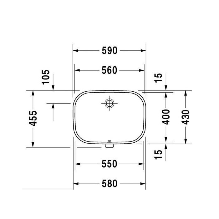 Под столешницей установлен умывальник DURAVIT D-code 560x400, 0338560000