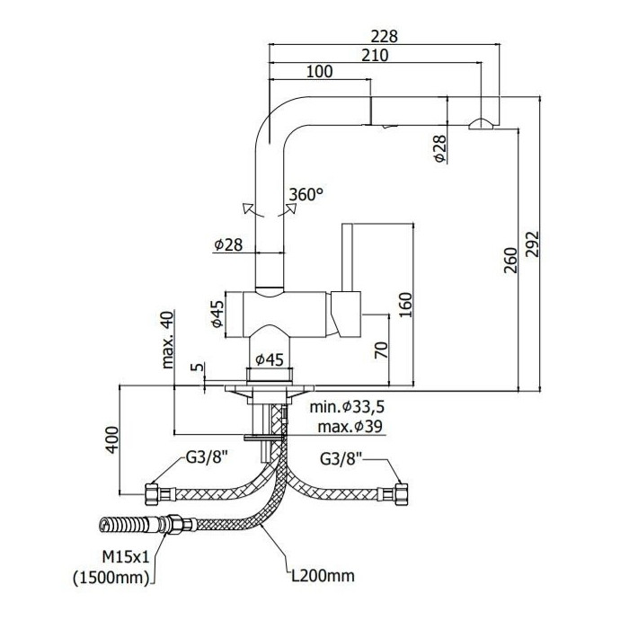 Kitchennis (izlietnes) jaucējkrāns PAFFONI Light, LIG285NO-MET