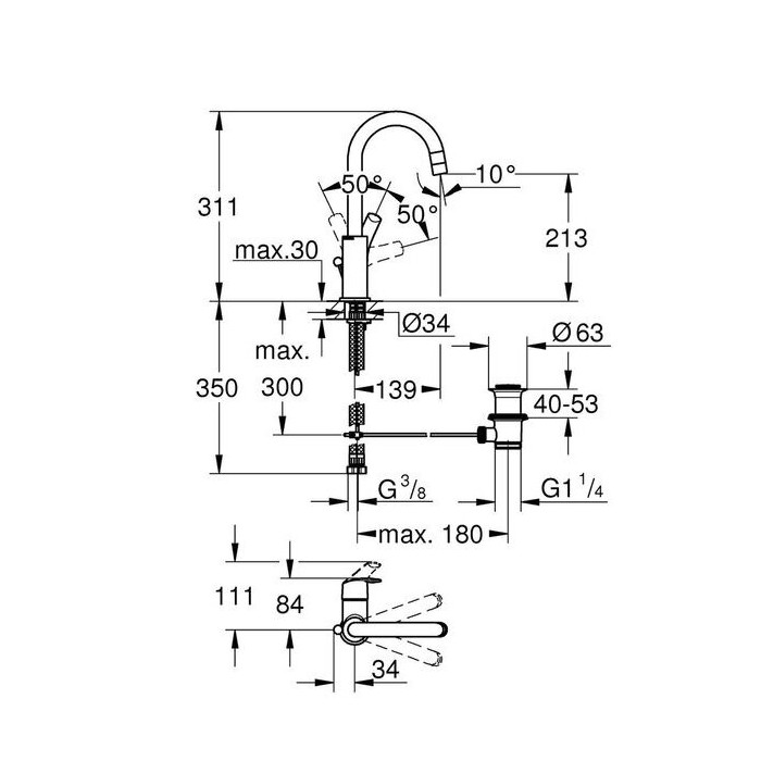 Смеситель для умывальника GROHE Eurosmart L, 23537002