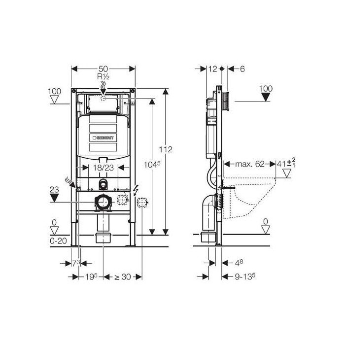 Pre-wall WC frame sets GEBERIT Duofix (4 in 1)