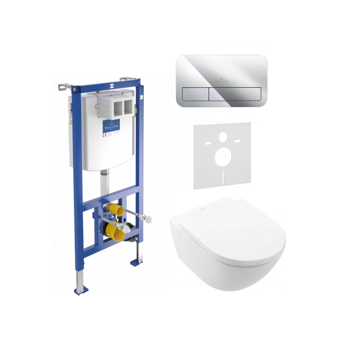 Eelseinaga WC raam (4 in 1 Chrome) on WC-komplekt villeroy & BOCH Subway 3.0 Twist flush aeglase sulgemiskattega keraamikule