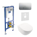 Seina sisse WC raam (4 in 1 harjatud kroom) on WC-komplekt villeroy & BOCH Subway 3.0 Twist flush aeglase sulgemiskattega 