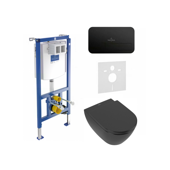 Pre-wall WC frame (4 in 1 Black) is a toilet kit villeroy & boch subway 2.0 with cramic plus coating is soft close cover