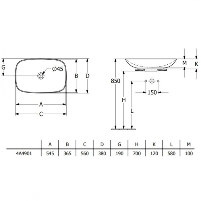 Washbasin under construction VILLEROY & BOCH Loop & Friends 560x380, 4A4901S5