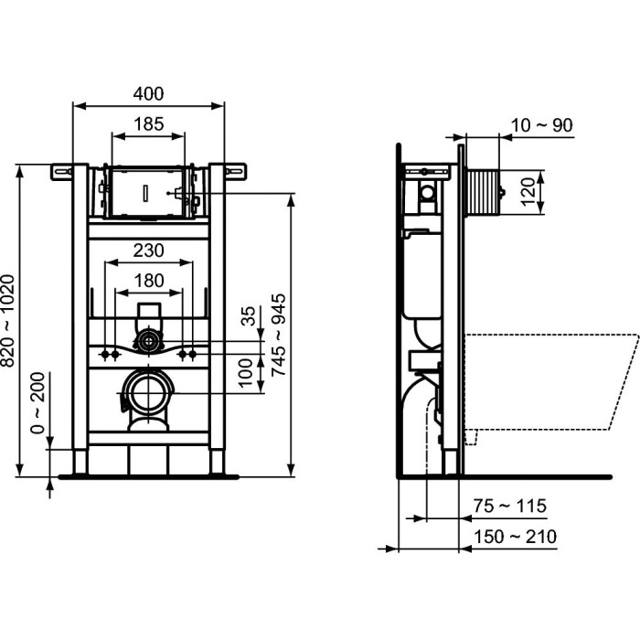 Pre-walled WC frame IDEAL STANDARD ProSys 82 cm (2 in 1), R009067