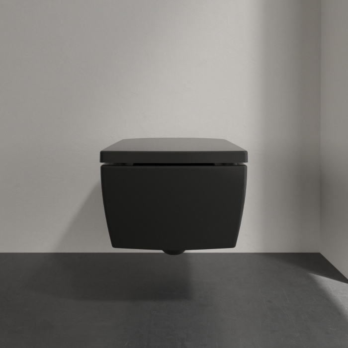 Pakabinamas WC puodas VILLEROY & BOCH Memento 2.0 DirectFlush su storu lėtaeigiu dangčiu, su Ebony Ceramic Plus danga