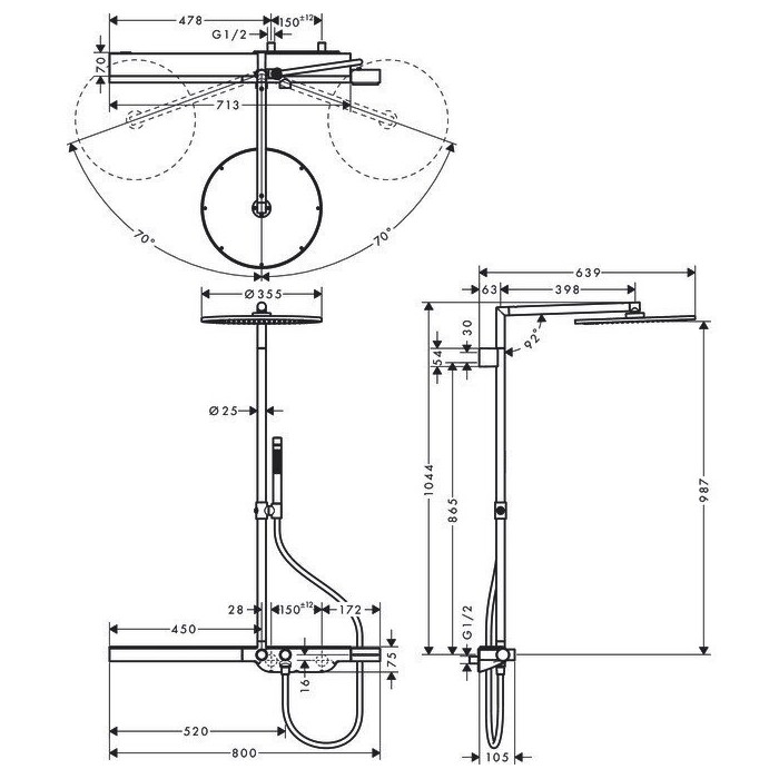 Termostaatne vihmadušisüsteem HANSGROHE AXOR ShowerSolutions, 27984000