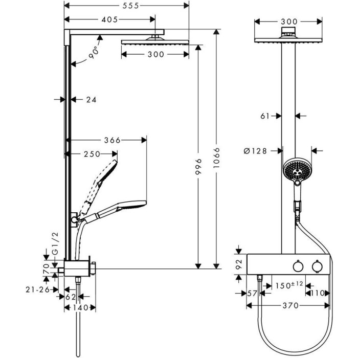 Termostata lietus dušas sistēma HANSGROHE Raindance E, 27361000