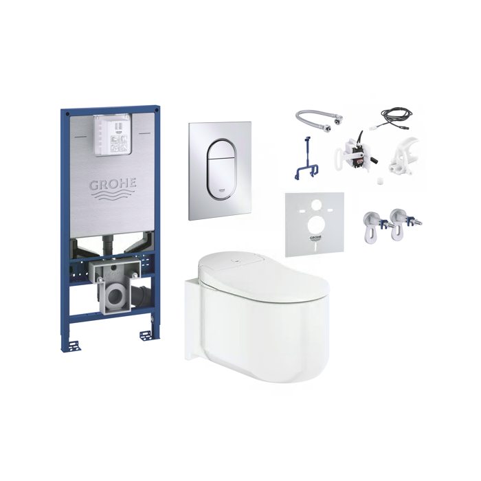 Seina sisse WC raam (5 in 1) on nutikas peatatud WC GROHE Sensia Arena Rimless koos bideega