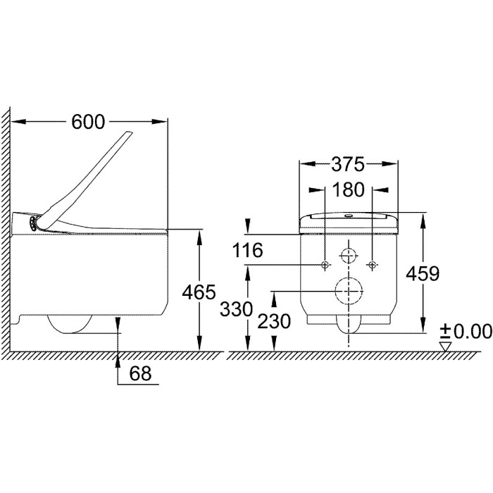 Potinkinis WC rėmas (5 in 1) yra išmanus pakabinamas unitazas GROHE Sensia Arena Rimless su bidė