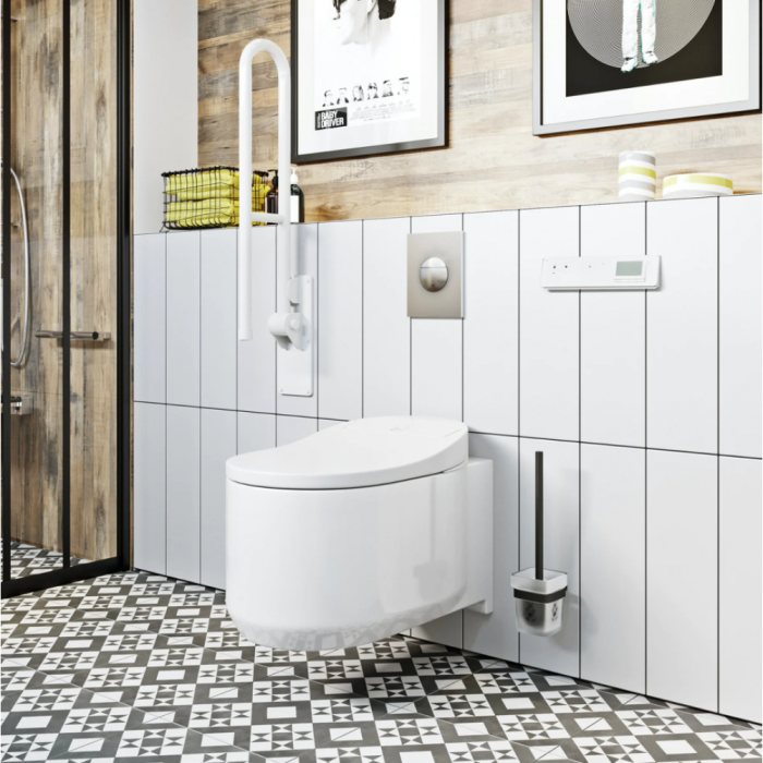 Priekšsienas WC rāmis (5 in 1) ir gudra piekaramā tualete GROHE Sensia Arena Rimless ar bidē
