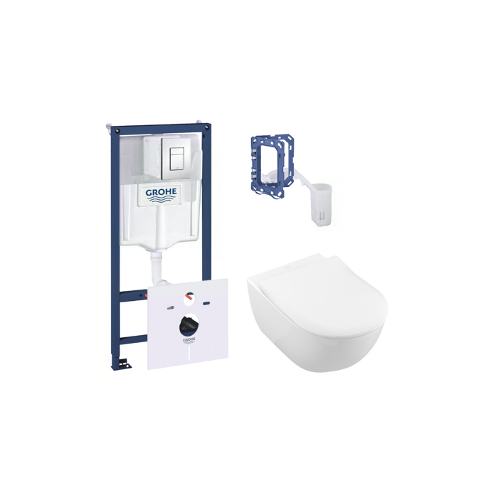 Tualetes rāmis pirms sienas GROHE Rapid SL 5 in 1 + piekaramā tualete VILLEROY & BOCH Subway 2.0 Direct Flush WC ar SlimSeat dan