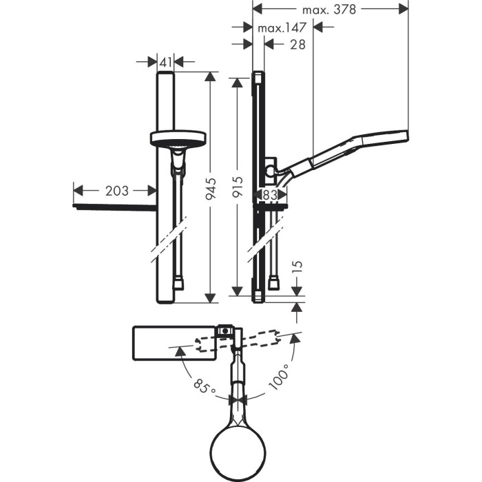 Dušas kabīnes komplekti HANSGROHE Rainfinity 130 3jet 90 cm, 27671000