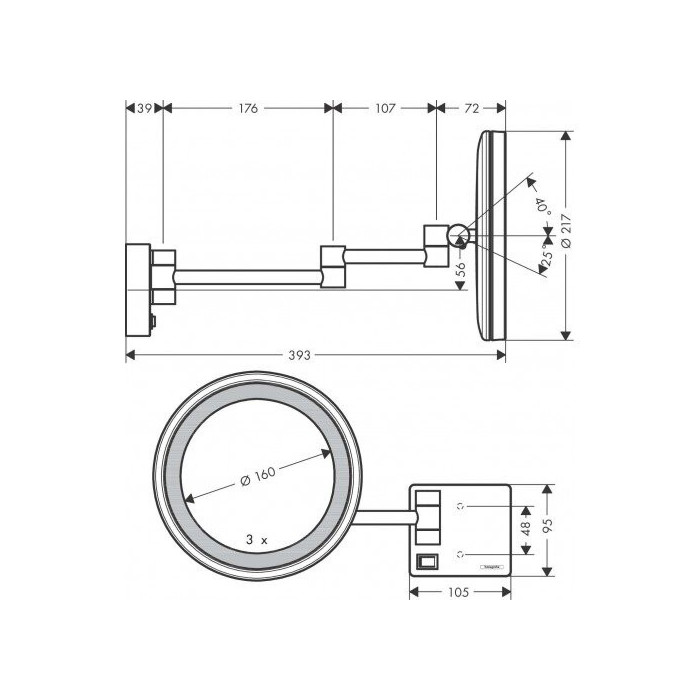 Skūšanās spogulis ar LED spuldzi HANSGROHE AddStoris, 41790990
