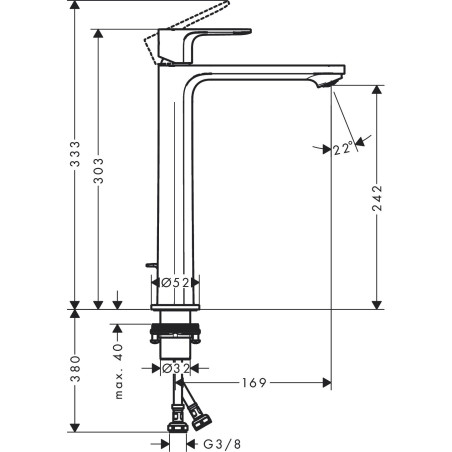Izlietnes jaucējkrāns ar apakšējo vārstu HANSGROHE Reblis E 240 CoolStart, 72581000