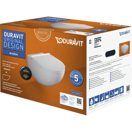 Piekaramā tualete DURAVIT Architec Rimless ar mīkstu ciešu vāku, 45726989A1