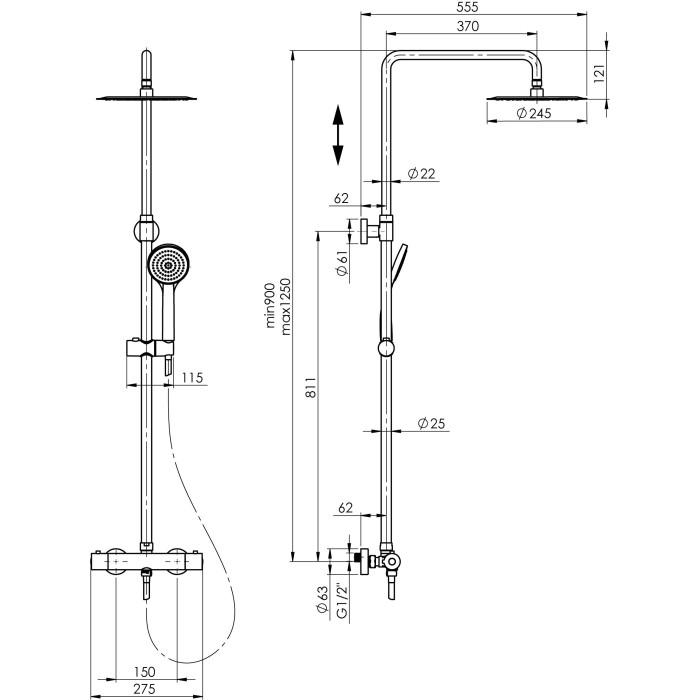 Комплект душевых колонн RUBINETA Olo + Thermo-15