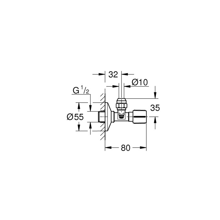 Vārsta leņķiskais GROHE 1/2"x 3/8", 22074KF0