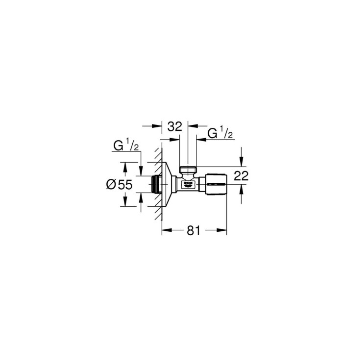 Vožtuvas kampinis GROHE 1/2"" x 1/2"", 22043000