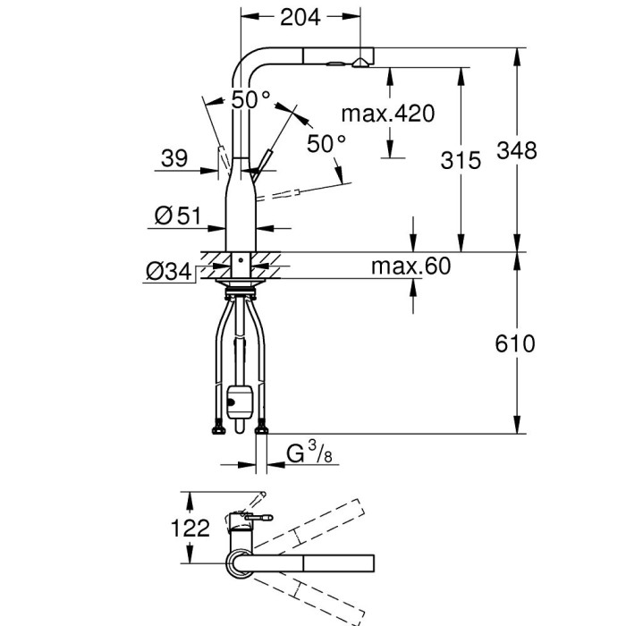 Kitchen (washbasin) faucet with retractable hose GROHE Essence, 30504000