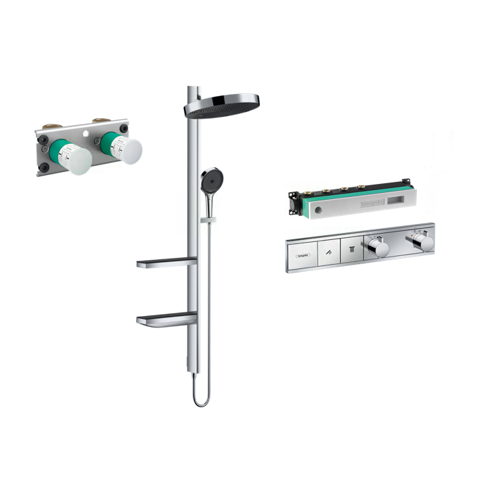 Pirmssienas termostata duša 4 in 1 komplekts HANSGROHE Rainfinity Showerpipe 360 1jet, hroma