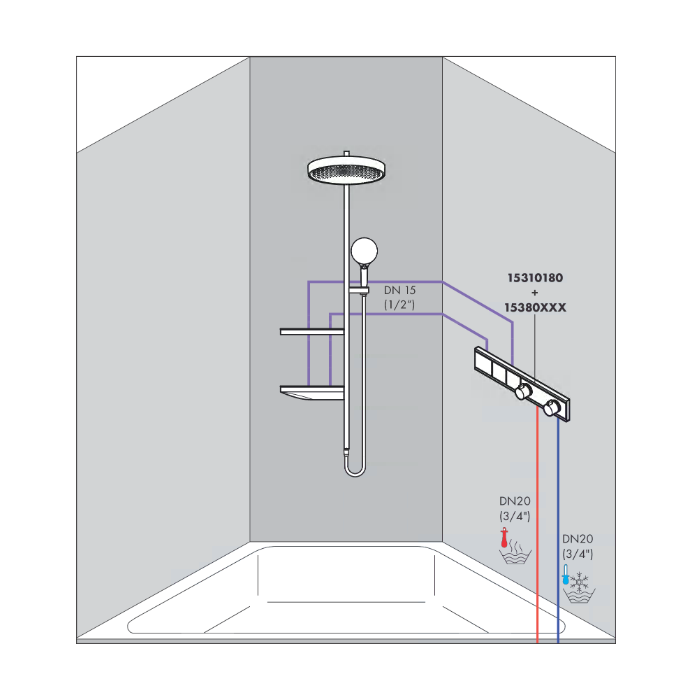 Seinast sisse termostaatdušš 4 in 1 komplekt HANSGROHE Rainfinity Showerpipe 360 1jet, kroom