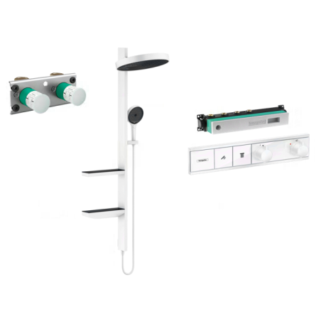 Pre-wall thermostatic shower 4 in 1 set HANSGROHE Rainfinity Showerpipe 360 1jet, Matt White